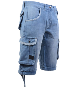 Shorts cargo en jean bleu clair pour homme, taille mi-haute, fermeture à cordon, style décontracté avec plusieurs poches, tissu en toile respirant - Product Image 2