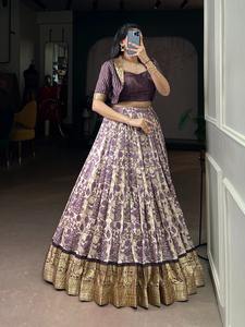 Handcrafted Tasar Silk Printed With Viscose Border Lehenga Choli - Product Image 5