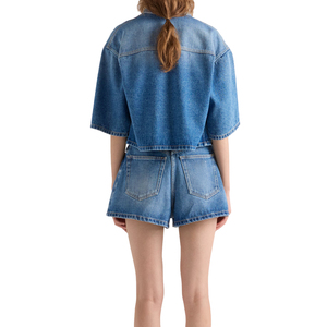 Trending Custom Women's <b>Cropped</b> <b>Denim</b> Shirt Oversized Casual Premium Streetwear OEM Fashion Button Up <b>Denim</b> Top Private Label - Product Image 2