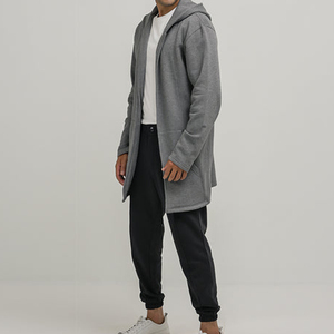 Custom <b>Men</b>’s <b>Grey</b> Longline Open Front Hooded <b>Cardigan</b> with Side Pockets Minimalist Streetwear Jacket - Product Image 4