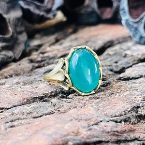 Bague Statement en Calcédoine, Laiton Plaqué Or 18K, Style Bohème, Bijoux Ethniques Tribaux, Certifiée par un tiers, Vente en gros - Product Image 5