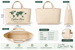 Sac fourre-tout en toile avec impression personnalisée de la carte du monde pour les voyages, les courses et l'usage quotidien - Product Image 2