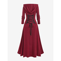 Manteau long maxi pour femme grande taille, à capuche, avec fermeture éclair et laçage sur le devant, style gothique, coupe asymétrique, vêtement d'extérieur