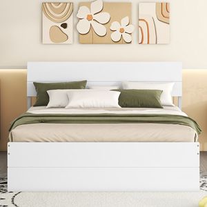 Letto Matrimoniale Moderno con Letto Estraibile Singolo e 2 Cassetti, Colore Bianco Lucido e Bianco Lavato - Product Image 4