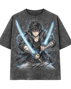 Camiseta Gris Oscuro con Gráfico de Samurai Anime para Hombre, Algodón, Estilo Urbano, Estampada, Informal, a la Moda, con Logotipo Personalizado, Fabricante OEM - Product Image 1