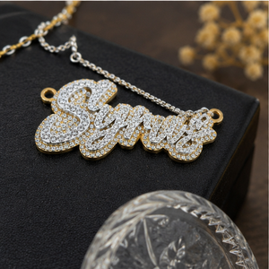 Trendy 925 <b>Silver</b> Custom Name Necklace Natural Diamonds Two-Layered Gold Plated Cursive <b>Initial</b> Iced Hip Hop Style <b>Pendant</b> Gift - Product Image 5