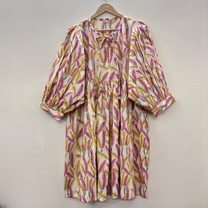 Vestido Casual Midi para Mujer, Tejido 100% Algodón, Liso, Manga Corta, Cintura Imperio, Estilo Babydoll, Cuello en V, Holgado, Funcional - Product Image 2