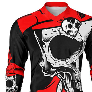 Camiseta de Motociclismo Personalizada para Hombre, Manga Larga, Sublimada, Secado Rápido, Transpirable, Diseño de Calavera Roja y Negra - Product Image 5