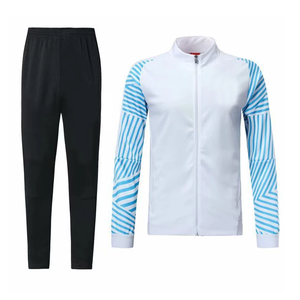 Ensemble de survêtement rayé blanc et bleu pour homme, veste zippée à manches longues, pantalon de jogging noir, séchage rapide, design sportif, idéal pour le printemps, qualité supérieure - Product Image 5