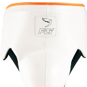 Protège-guêtres de boxe en cuir respirant et durable blanc avec ligne orange, logo personnalisé pour les compétitions, toutes tailles disponibles - Product Image 5