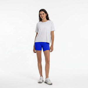 Camiseta de Manga Corta con Cuello Redondo Blanca para Mujer, Corte Regular, Color Sólido, Transpirable, Spandex/Nailon, Ecológica, Secado Rápido, para Yoga - Product Image 6