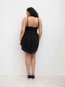 Womens Black Lace Trim V Neck <b>Spaghetti</b> <b>Strap</b> Babydoll Dress - Product Image 3
