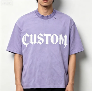 เสื้อยืดทรงบ็อกซี่ผ้าฝ้าย 100% ระบายอากาศได้ดี สกรีนลายแบบดิสเทรส ล้างสีด้วยกรด สำหรับผู้ชาย - Product Image 3