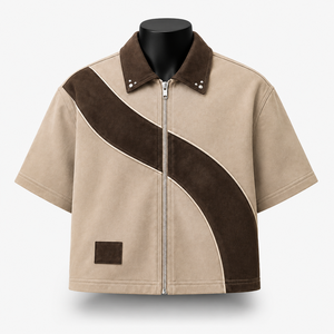 Custom Men’s Short Sleeve Zip <b>Shirt</b> Color Block <b>Patchwork</b> Casual <b>Shirt</b> OEM Private Label Manufacturer - Product Image 1
