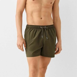 Men's Solid Olive Green <b>Quick</b> <b>Dry</b> Drawstring Casual <b>Shorts</b> Mid Waist 100% Polyester Woven Board <b>Shorts</b> - Product Image 3