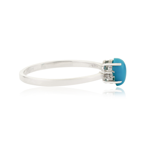 Latest Classic Style Oval Shape <b>Turquoise</b> & Round Cut Diamond Minimal <b>Ring</b> Simple 14K Pure White Gold Customized Bulk Jewelry - Product Image 5
