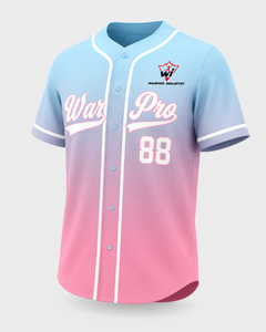 Maillot de baseball personnalisé de haute qualité, bleu et rose, pull-over, uniforme d'équipe, antibactérien, sans manches, col en V sur le devant - Product Image 3