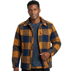 <b>Men's</b> Plaid Fleece Lined Shirt <b>Jacket</b> Windproof Casual Winter Coat with Zipper and Pockets - Product Image 2
