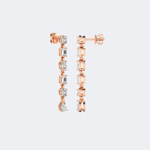 Boucles d'oreilles pendantes linéaires en or 10 carats avec diamants multi-formes 1,95 carat, sertis de diamants de laboratoire marquise, émeraude, ovale et poire, pour femme - Product Image 4