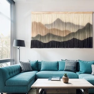 Tapiz de Macramé con Paisaje Montañoso, Decoración Bohemia para el Hogar, Rectangular, Fibra Natural, Pieza de Arte para Sala de Estar - Product Image 2