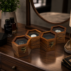 Luxury Honeycomb Wooden Watch Box for 4 Watches | Indian Rosewood <b>Display</b> <b>Case</b> Organizer | Hexagon Design Premium Storage Gift - Product Image 2