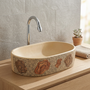 Lavabo de cerámica artístico moderno para encimera, pintado en rojo y negro, lavabo decorativo para baño. - Product Image 6