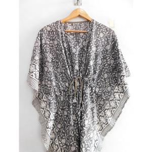 Vestido Maxi Kaftan de Algodón 100% con Estampado Floral, Cuello en V, Manga Murciélago, Hecho a Mano, Estilo Boho, para Playa, Túnica Holgada y Transpirable - Product Image 4