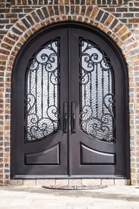Royal Luxury Rust-resistant Wrought Iron Main Door Geometric Patterned Glass Panels Minimalist Design Easy-to-Assemble - Product Image 3