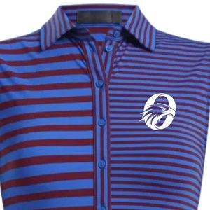 Polo de sport sublimé à rayures bleues et rouges pour femme, manches courtes, confortable, idéal pour le golf et l'entraînement - Product Image 6