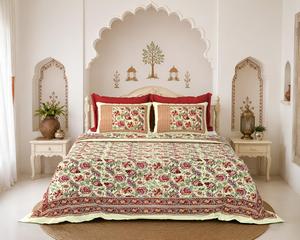 Queen Floral Printed Bedding Set 100% Cotton <b>Bed</b> Sheet Set Double Sided Pillow Cases Bohemian Style for Home Hotel - Product Image 2