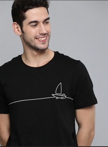 T-shirt décontracté noir à manches courtes pour homme avec logo frontal, 100 % coton respirant, tricoté, écologique, ODM, pour l'été - Product Image 5