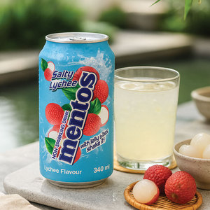 Mentos Sparkling Lychee Flavored Carbonated Drink Salty Sweet Fizzy <b>Beverage</b> 340ml Can Case Pack Export Wholesale Ready StockPro - Product Image 1