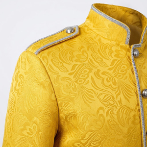 <b>Mens</b> Gold Brocade Victorian Riding Jacket Mandarin Collar Silver Braid Trim Steampunk Gothic <b>Yellow</b> <b>Blazer</b> - Product Image 5