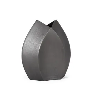 Contemporary Metal Tabletop <b>Vase</b> <b>Gold</b> and Gray Handmade Decorative Flower <b>Vase</b> for Interior Design - Product Image 3