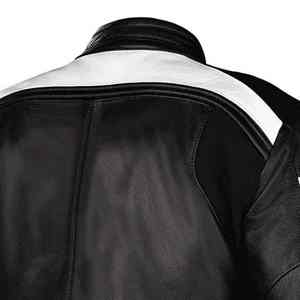 Men's Black <b>White</b> Color Blocking Motorcycle Leather <b>Jacket</b> Windproof Zipper Closure Stand Collar Slim Fit Moto <b>Biker</b> Style - Product Image 4