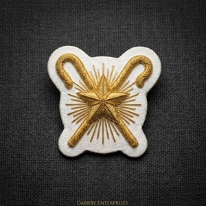 Parche de blazer hecho a mano con emblema de estrella dorada y gancho de pastor, bordado personalizado en tela blanca con hilo de bullion, insignia de regalia. - Product Image 1