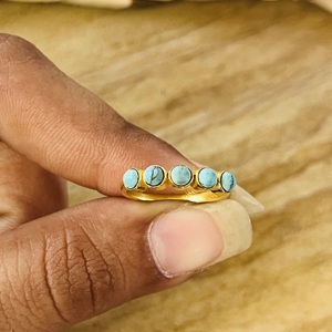 Bijoux en laiton plaqué or 18 carats pour femme, style moderne, avec pierres de larimar, design en grappe bohème et rangée délicate, Vente en gros/OEM/ODM - Product Image 6