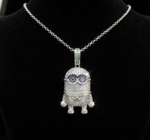 Pendentif Minion en argent 925 et moissanite, plaqué rhodium, collier à breloque de dessin animé, bijoux de fête unisexe - Product Image 1