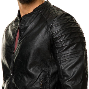 เสื้อแจ็คเก็ตหนังแท้สำหรับผู้ชาย สไตล์ไบค์เกอร์ ทรงเข้ารูป ซิปเฉียง หนังแกะ แจ็คเก็ตคลาสสิก หนังแท้ - Product Image 5