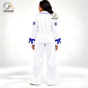 Ensemble de pyjama sans couture respirant et écologique en satin brodé Zeta Phi Beta Sorority pour femme, manches longues, boutons, avec nœuds - Product Image 3