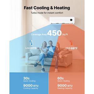Mini Split de 9000 BTU, Aire Acondicionado de 230V, 19 SEER2, Sistema Inverter de Alta Eficiencia con Enfriamiento y Calefacción Rápidos y Funcionamiento Silencioso - Product Image 2