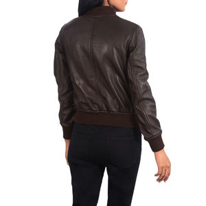 Blouson aviateur en cuir véritable marron pour femme, uni, automne-hiver, logo, fermeture éclair sur le devant, imperméable, écologique, qualité supérieure, OEM ODM - Product Image 5