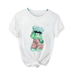 Service OEM, t-shirt à manches courtes pour femme en coton et élasthanne, col rond, imprimé personnalisé, décontracté, respirant, impression numérique - Product Image 5