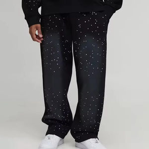 กางเกงสเวตแพนท์สตรีทแวร์แบบสั่งทำประดับเพชรเทียมทรงโอเวอร์ไซส์สไตล์วินเทจผ้าเฟรนช์เทอร์รี่เนื้อหนักฟอกสีแบบแอซิดวอชทรงขาตรงหลวม - Product Image 4