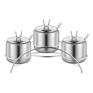 New Stainless Steel Spice Jar Set with Lid and Spoon 3-Piece Kitchen Condiment Container Dust Resistant <b>Storage</b> Holder - Product Image 2