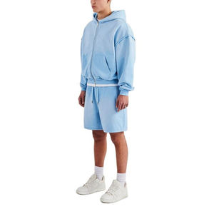 Conjunto Deportivo Personalizado OEM para Invierno, Transpirable, 100% Algodón, Talla Grande, 2 Piezas, Sudadera con Capucha y Pantalones Cortos para Hombre - Product Image 3