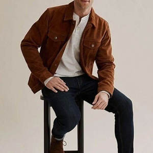 Men's Brown <b>Suede</b> Shirt <b>Jacket</b> Casual Turn-down Collar Regular Fit Autumn Wear Solid Color Button Closure - Product Image 2