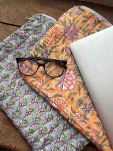 Handmade Quilted Cotton Laptop Sleeve Bag Boho Vintage Style Travel Case Zipper Closure Various Block Printed Designs Available - Product Image 5