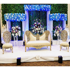 Espectacular Juego de Sofás Plateados para Escenario de Boda, Elegante Juego de Sofás Plateados Tallados para Recepción de Boda, Sofá Loveseat Exclusivo, EE. UU. - Product Image 1