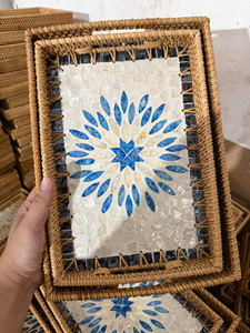 Modern Quality Plastic Rattan Woven <b>Rectangular</b> Minimalist Customized Color Fruit Storage <b>Basket</b> Serving Tray Home Kitchen - Product Image 2